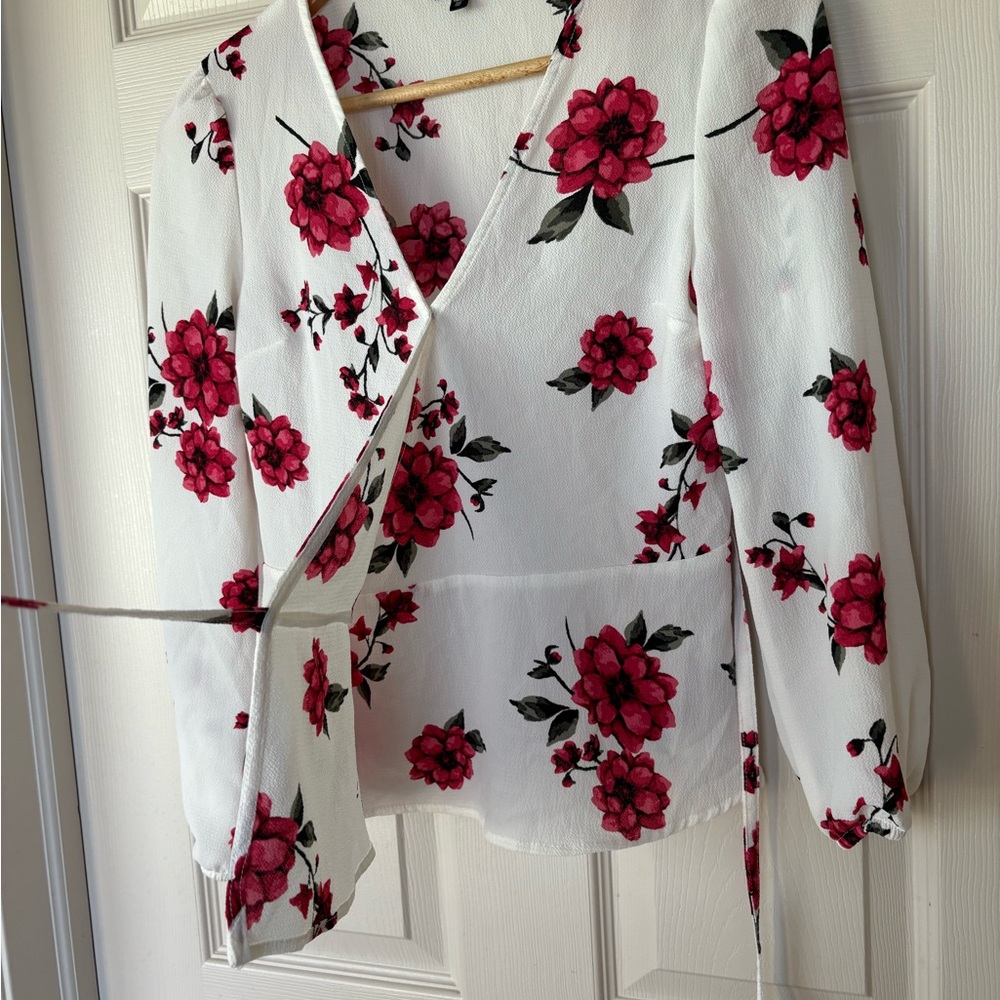 Dynamite Wrap Tie Front Peplum Blouse - Picture 4 of 10